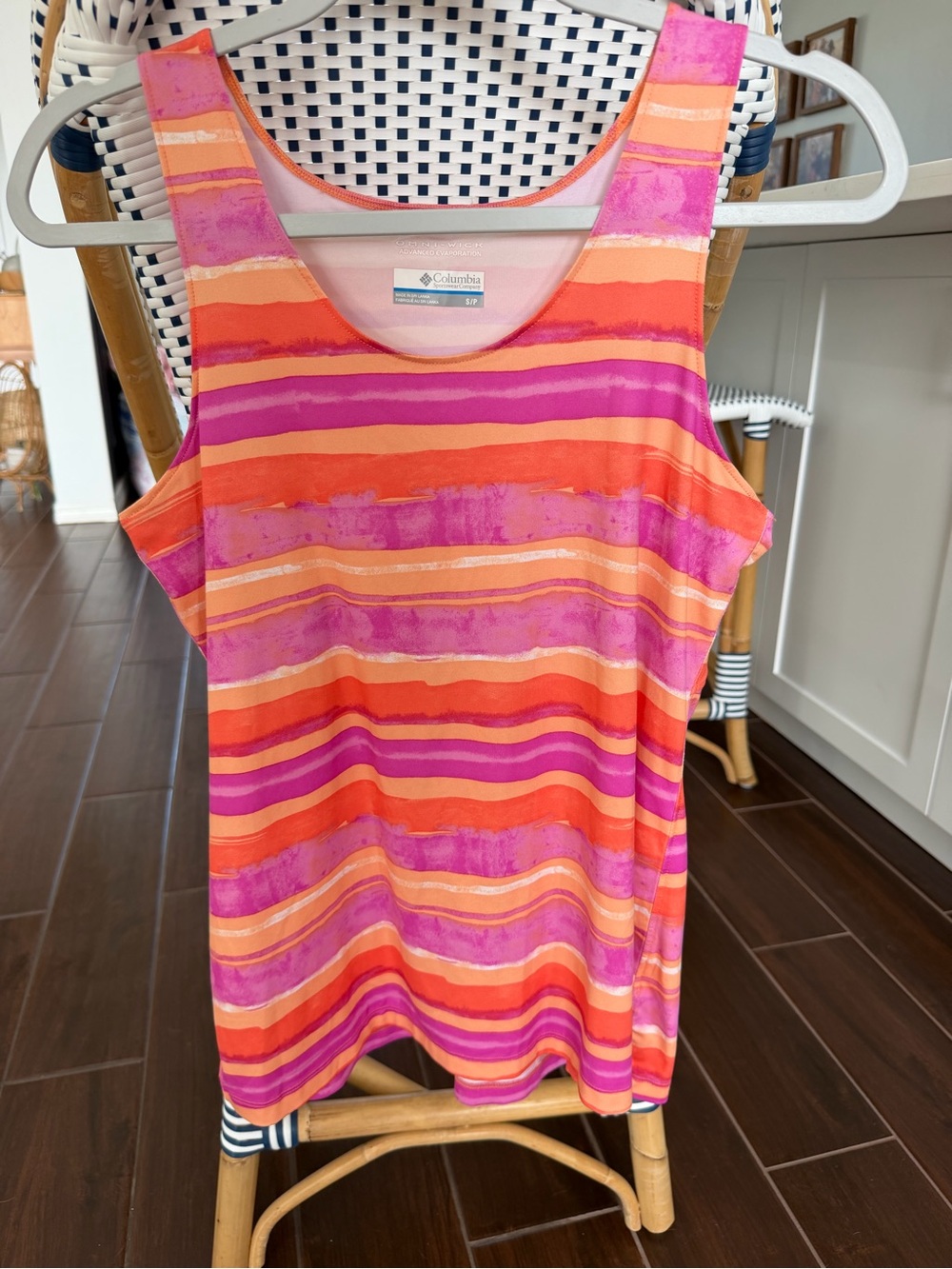 Columbia Women's Chill River Tank Top - Sunset Orange/Horizons Stripe, Sz Small